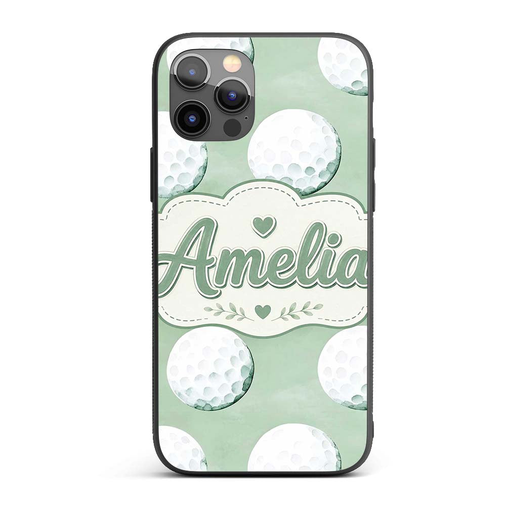 Watercolor Golf Balls on Soft Green Background Custom Name Protective Phone Case Mobile Cover Durable Everyday Smartphone Shock Resistant
