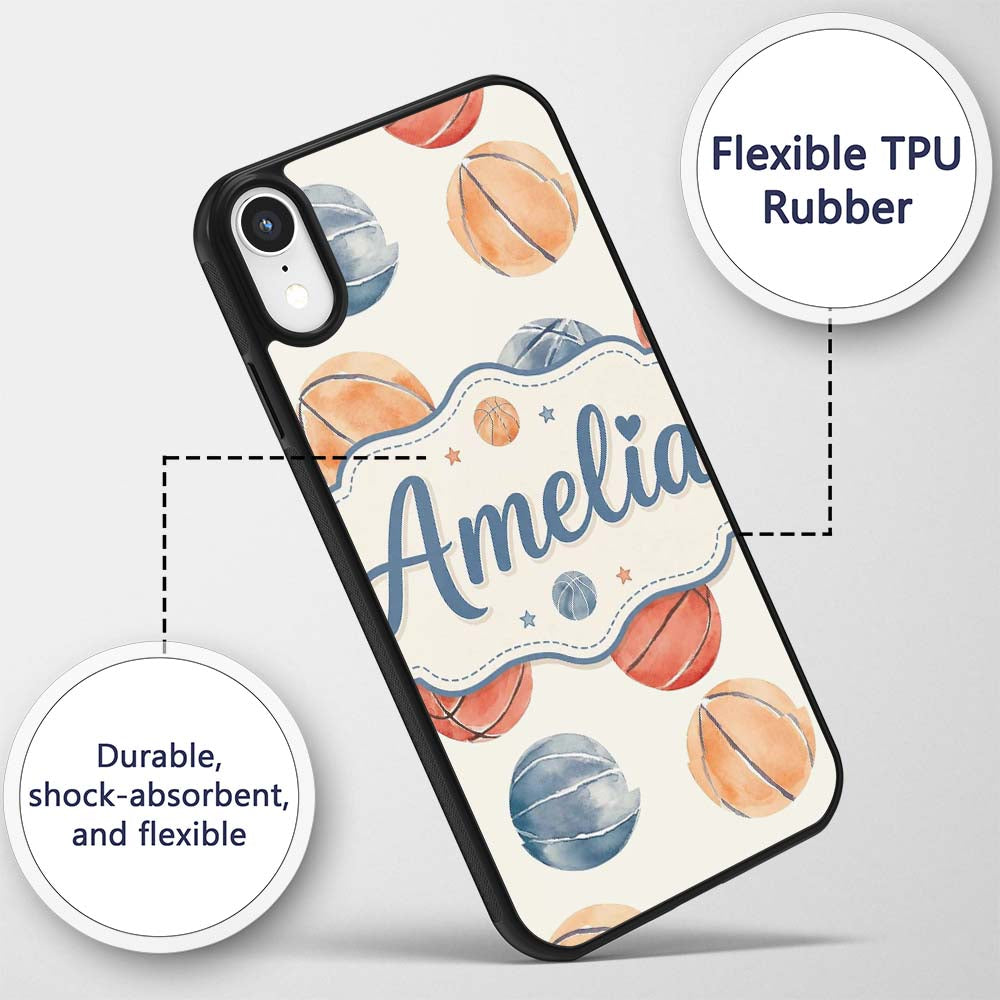 Watercolor Basketball Balls on Neutral Background Custom Name Protective Phone Case Mobile Cover Durable Everyday Smartphone Shock Resistant