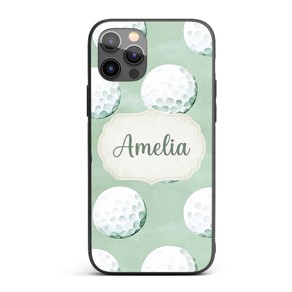 Watercolor Golf Balls on Soft Green Background Custom Name Protective Phone Case Mobile Cover Durable Everyday Smartphone Shock Resistant