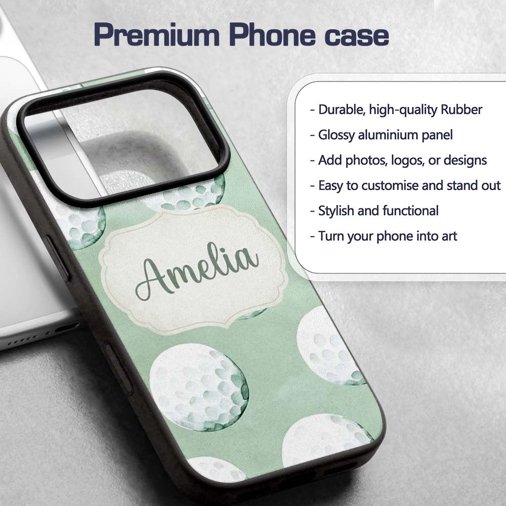 Watercolor Golf Balls on Soft Green Background Custom Name Protective Phone Case Mobile Cover Durable Everyday Smartphone Shock Resistant