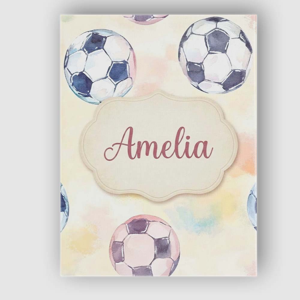 Personalised Name Watercolor Soccer Balls Custom Unique Gift Idea Elegant Feature Canvas Wall Art Print Decor Picture Ready to Hang