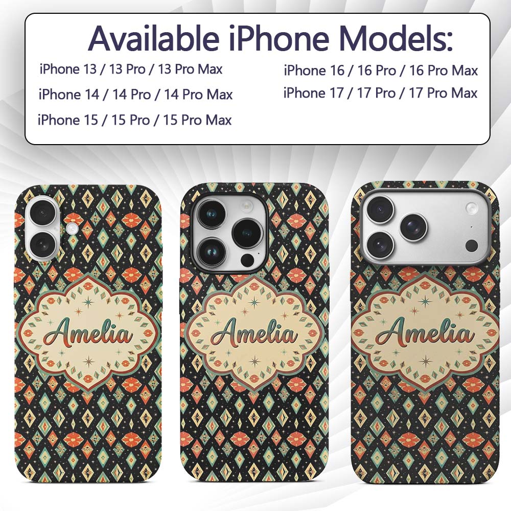 Diamond Star Seamless Pattern on Black Beautiful Custom Name Protective Phone Case Mobile Cover Durable Everyday Smartphone Shock Resistant