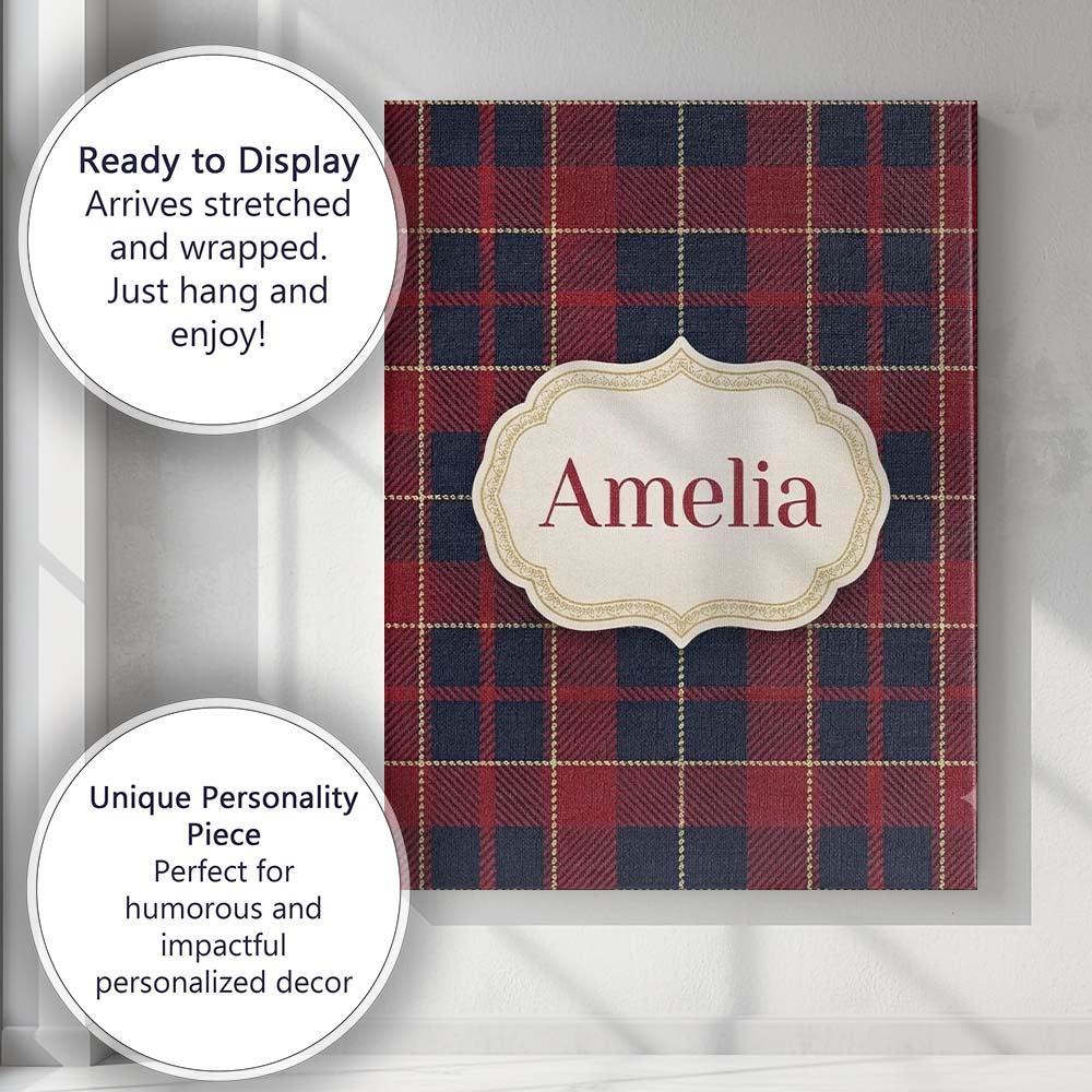 Personalised Name Red Navy Traditional Custom Modern Room Accent Elegant Feature Canvas Wall Art Print Decor Picture Ready to Hang