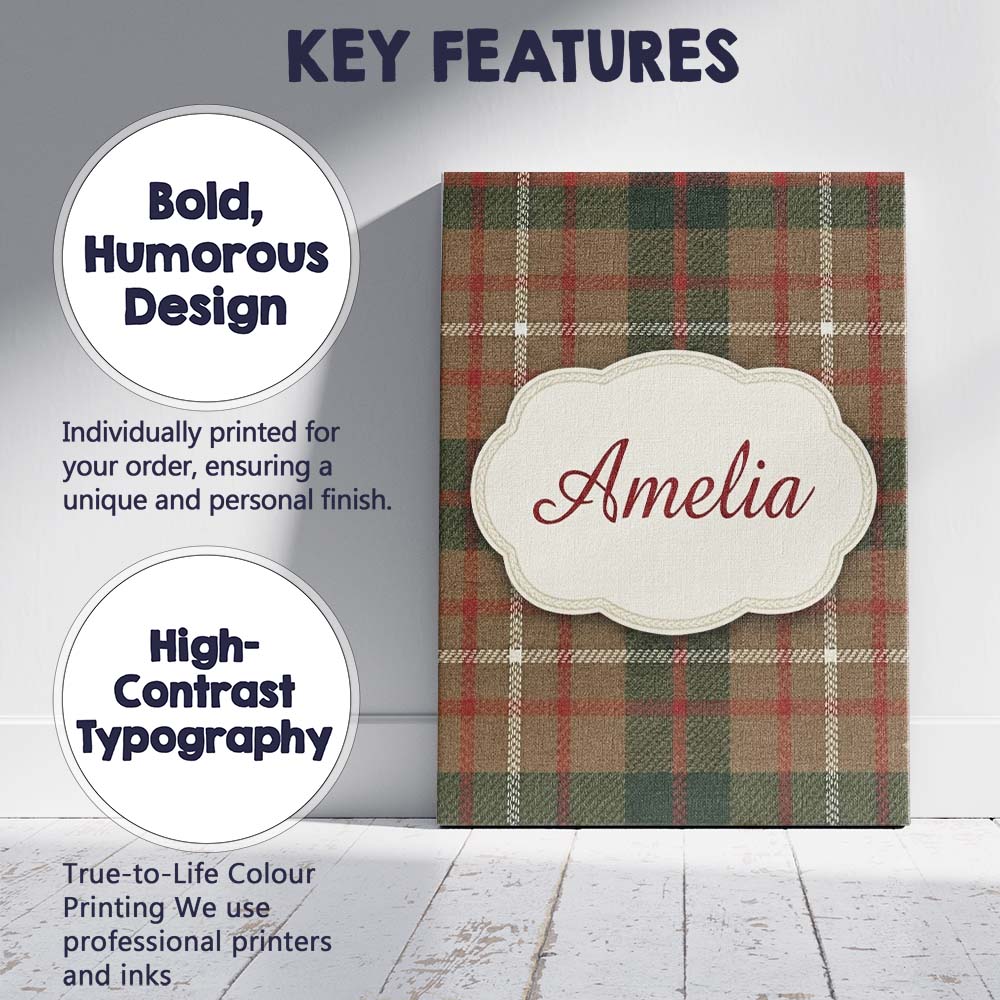 Personalised Name Earthy Brown Green Custom Premium Decorative Design Modern Room Accent Canvas Wall Art Print Decor Picture Ready to Hang
