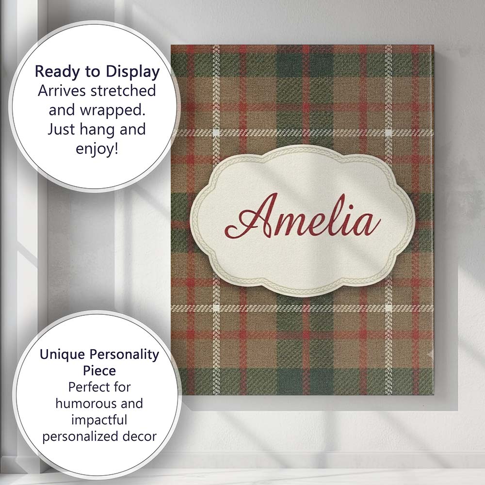 Personalised Name Earthy Brown Green Custom Premium Decorative Design Modern Room Accent Canvas Wall Art Print Decor Picture Ready to Hang