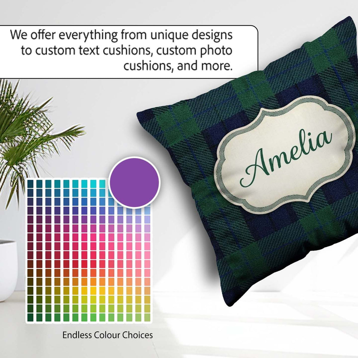 Custom Name Deep Green Navy Classic Tartan Plaid Texture Pattern Square Filled Cushion Throw Pillow Sofa Bed Home Decor Zip Washable UK Made