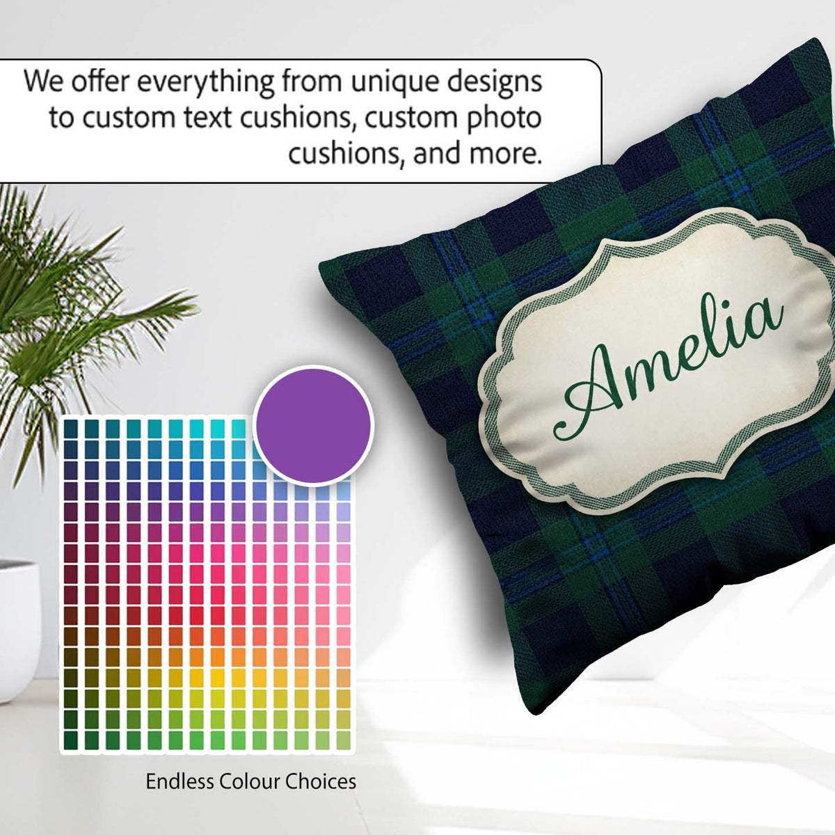 Custom Name Dark Green Traditional Tartan Plaid Texture Seamless Square Filled Cushion Throw Pillow Sofa Bed Home Decor Zip Washable UK Made