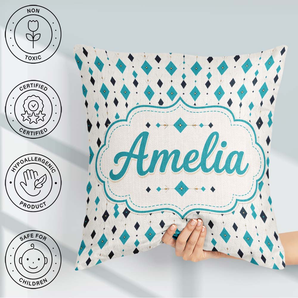 Custom Name Minimal Teal Black Diamond Geometric Seamless Lovely Square Filled Cushion Throw Pillow Sofa Bed Home Decor Zip Washable UK Made