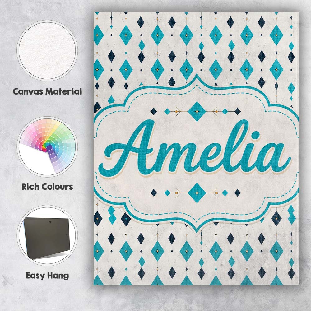Personalised Name Minimal Teal Black Custom Premium Decorative Design Modern Room Accent Canvas Wall Art Print Decor Picture Ready to Hang