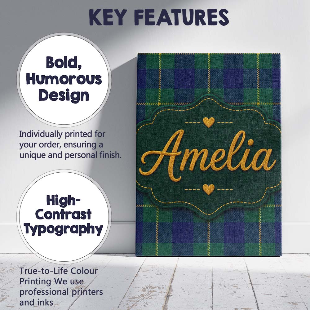 Personalised Name Blue Green Gold Traditional Custom Unique Gift Idea Modern Room Accent Canvas Wall Art Print Decor Picture Ready to Hang