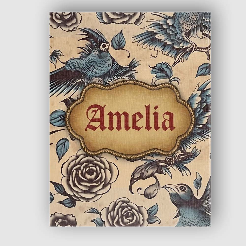 Personalised Name Elegant Birds Roses Custom Modern Room Accent Creative Decorator Style Canvas Wall Art Print Decor Picture Ready to Hang