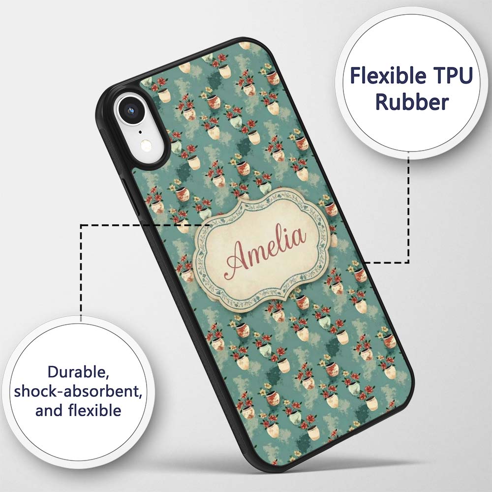 Vintage Floral Pots Rustic Garden Printed Design Custom Name Protective Phone Case Mobile Cover Durable Everyday Smartphone Shock Resistant