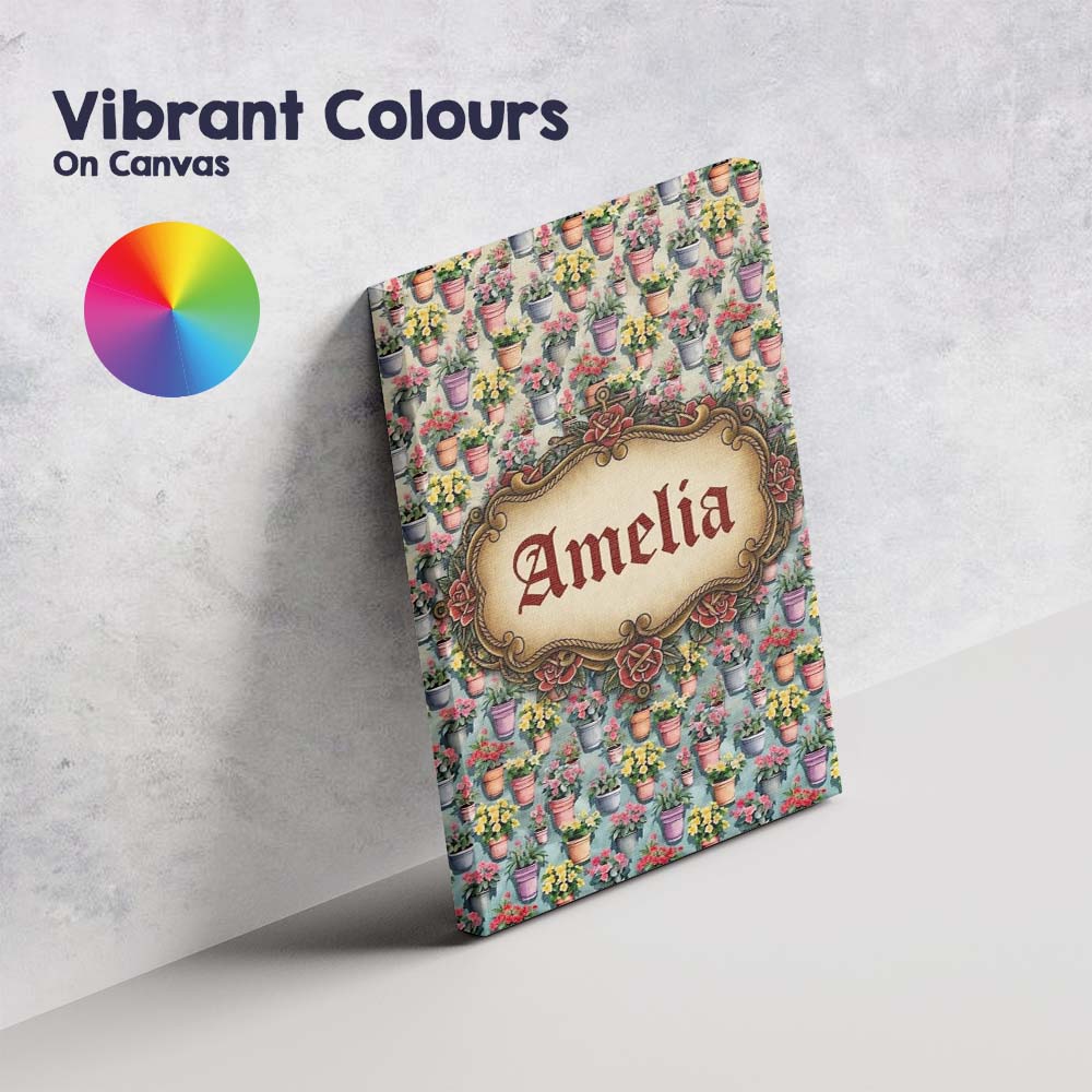 Personalised Name Colorful Flower Pots Custom Modern Room Accent Elegant Feature Canvas Wall Art Print Decor Picture Ready to Hang