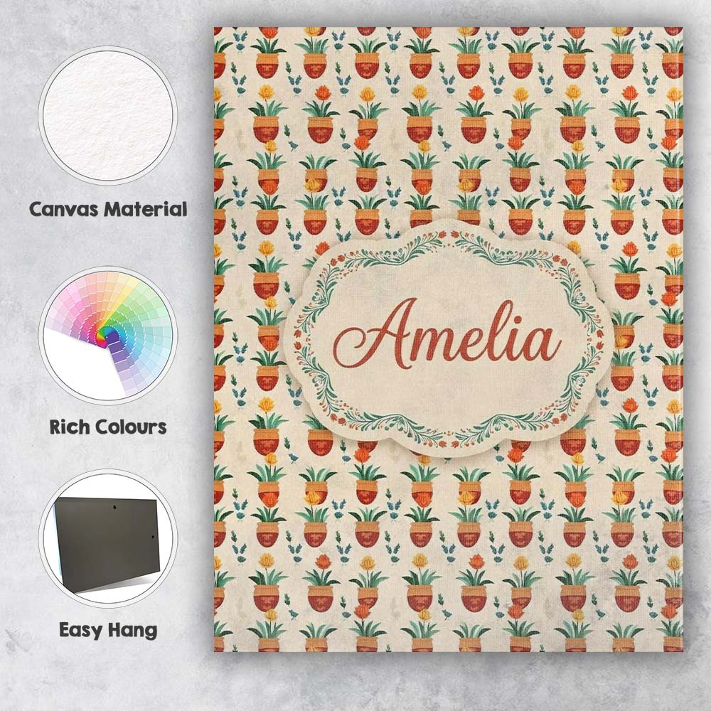 Personalised Name Terracotta Pots Yellow Custom Unique Gift Idea Elegant Feature Canvas Wall Art Print Decor Picture Ready to Hang