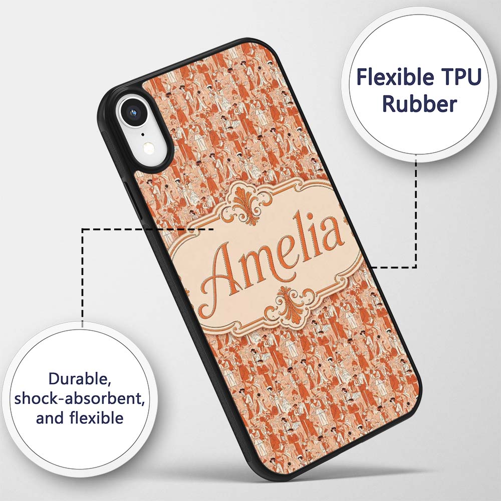 Art Deco Figures Orange Cream Seamless Pattern Custom Name Protective Phone Case Mobile Cover Durable Everyday Smartphone Shock Resistant