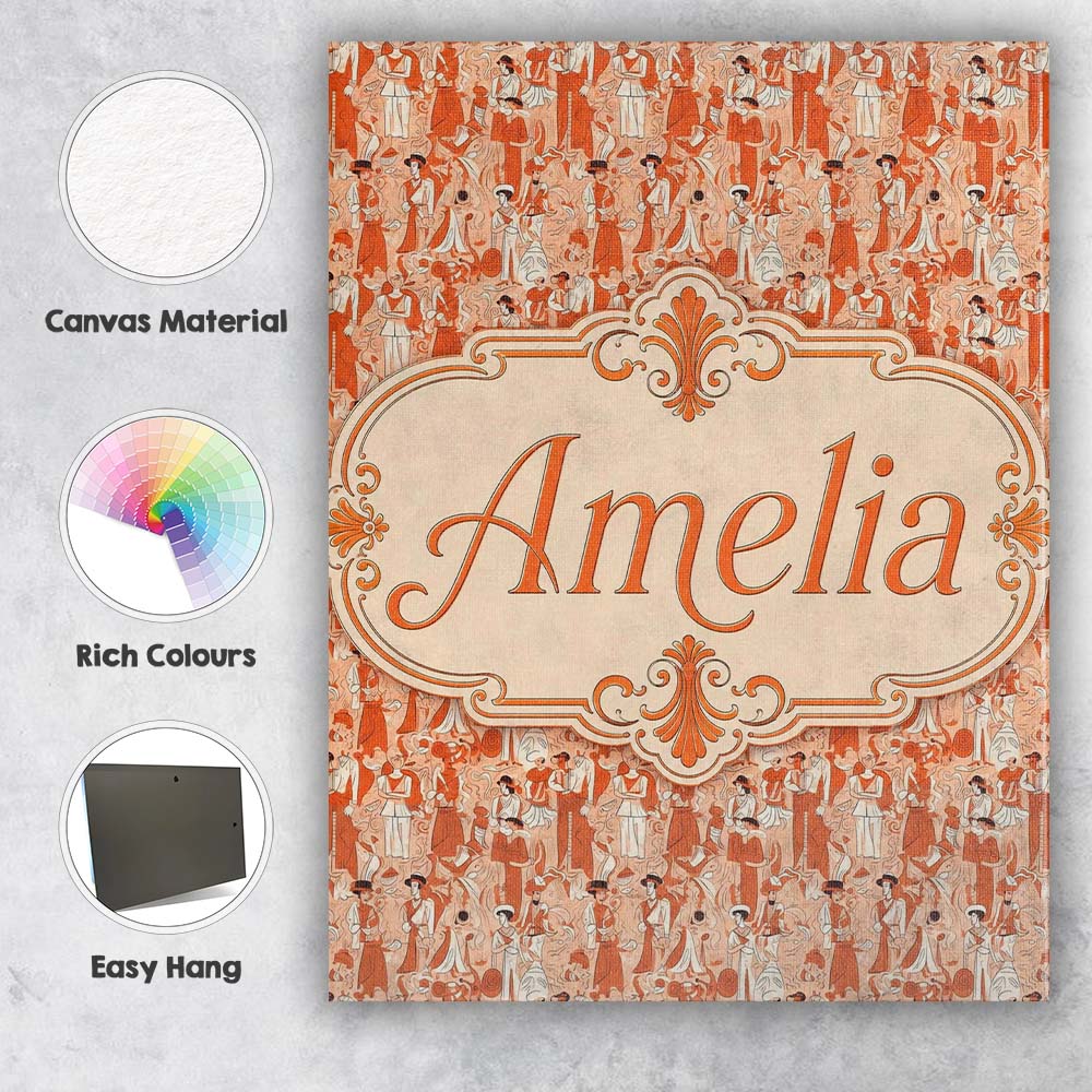 Personalised Name Deco Figures Orange Custom Unique Gift Idea Modern Room Accent Canvas Wall Art Print Decor Picture Ready to Hang