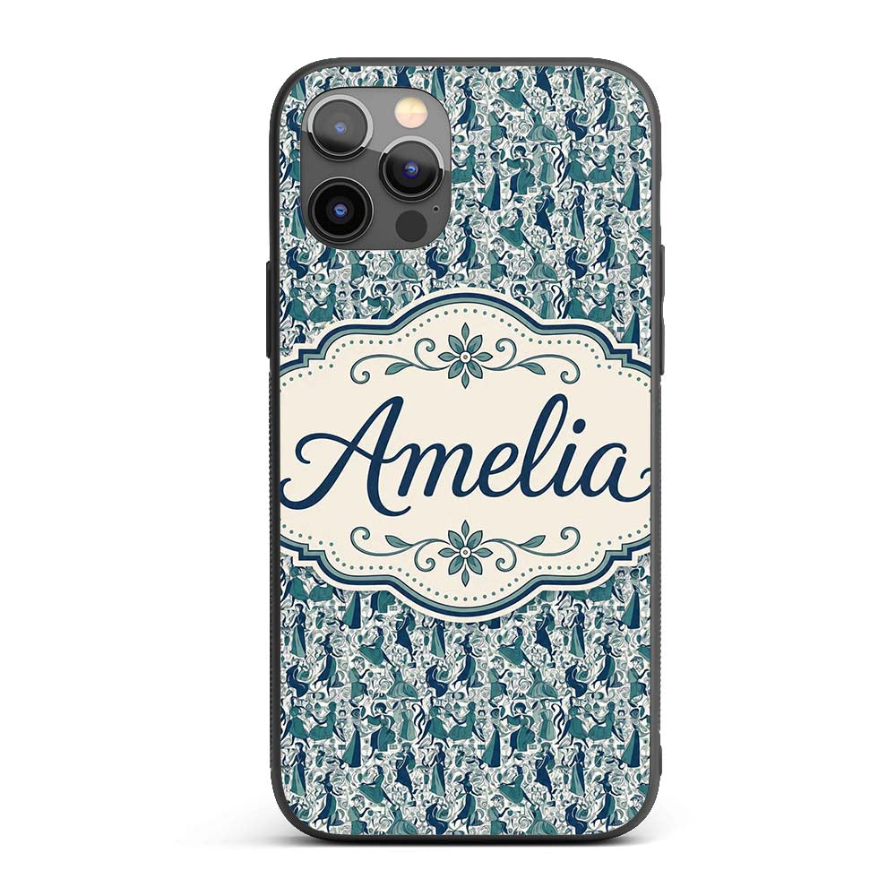 Elegant Blue Art Nouveau Women Seamless Pattern Custom Name Protective Phone Case Mobile Cover Durable Everyday Smartphone Shock Resistant