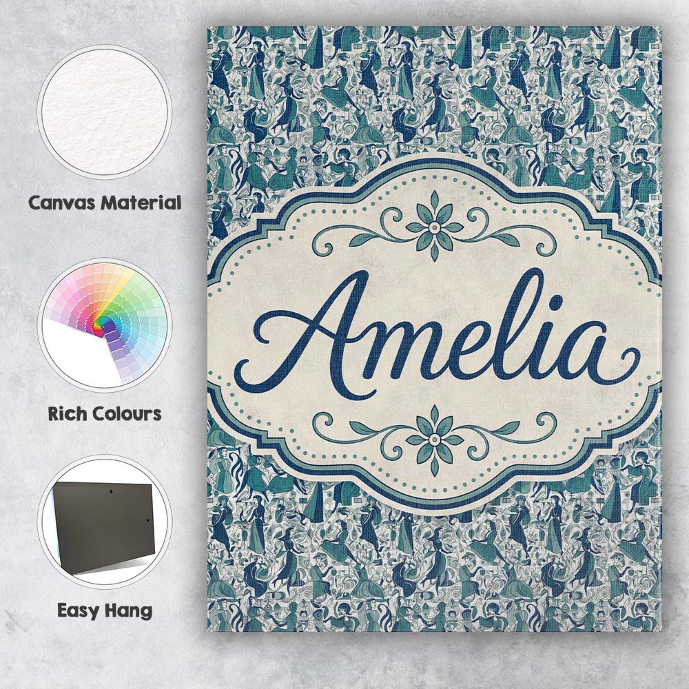 Personalised Name Elegant Blue Nouveau Custom Unique Gift Idea Modern Room Accent Canvas Wall Art Print Decor Picture Ready to Hang