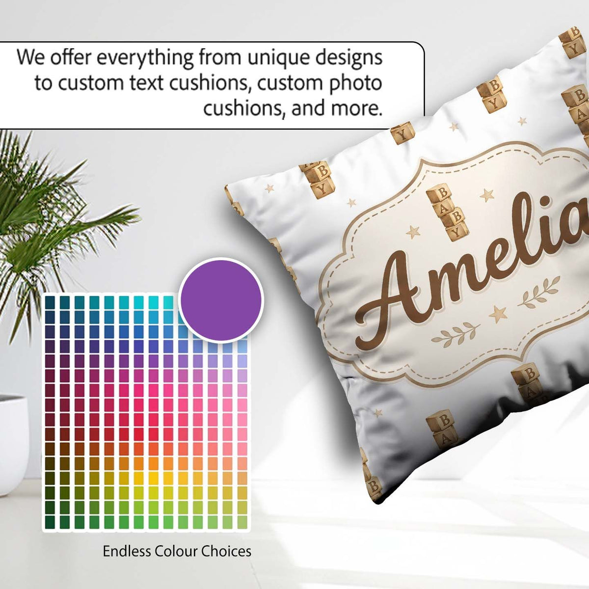Custom Name Baby Wooden Alphabet Blocks Seamless Pattern on Soft Square Filled Cushion Throw Pillow Sofa Bed Home Decor Zip Washable UK Made