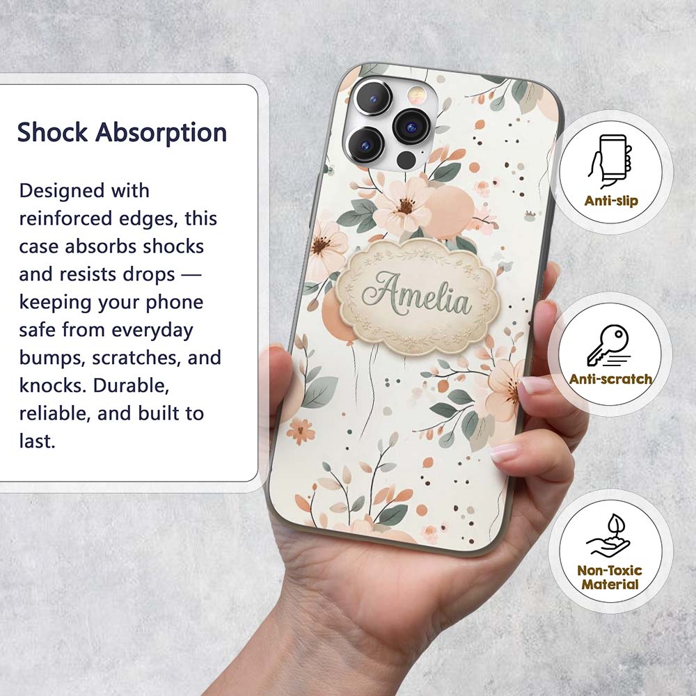 Soft Pastel Flowers Abstract Shapes Seamless Custom Name Protective Phone Case Mobile Cover Durable Everyday Smartphone Shock Resistant