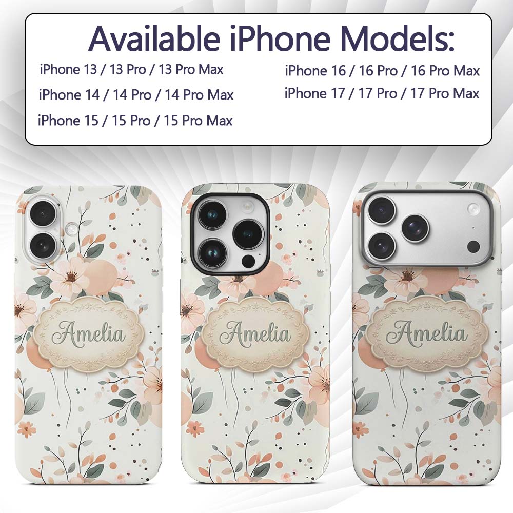 Soft Pastel Flowers Abstract Shapes Seamless Custom Name Protective Phone Case Mobile Cover Durable Everyday Smartphone Shock Resistant