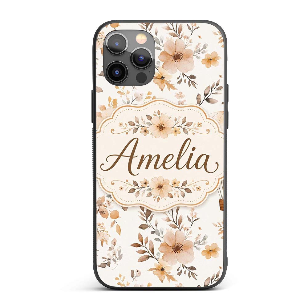 Vintage Floral Hot Air Balloon Seamless Pattern Custom Name Protective Phone Case Mobile Cover Durable Everyday Smartphone Shock Resistant