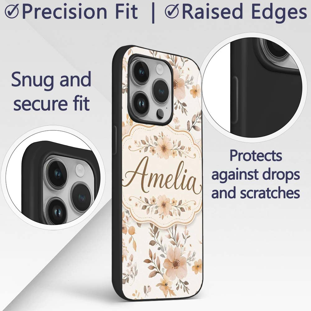 Vintage Floral Hot Air Balloon Seamless Pattern Custom Name Protective Phone Case Mobile Cover Durable Everyday Smartphone Shock Resistant