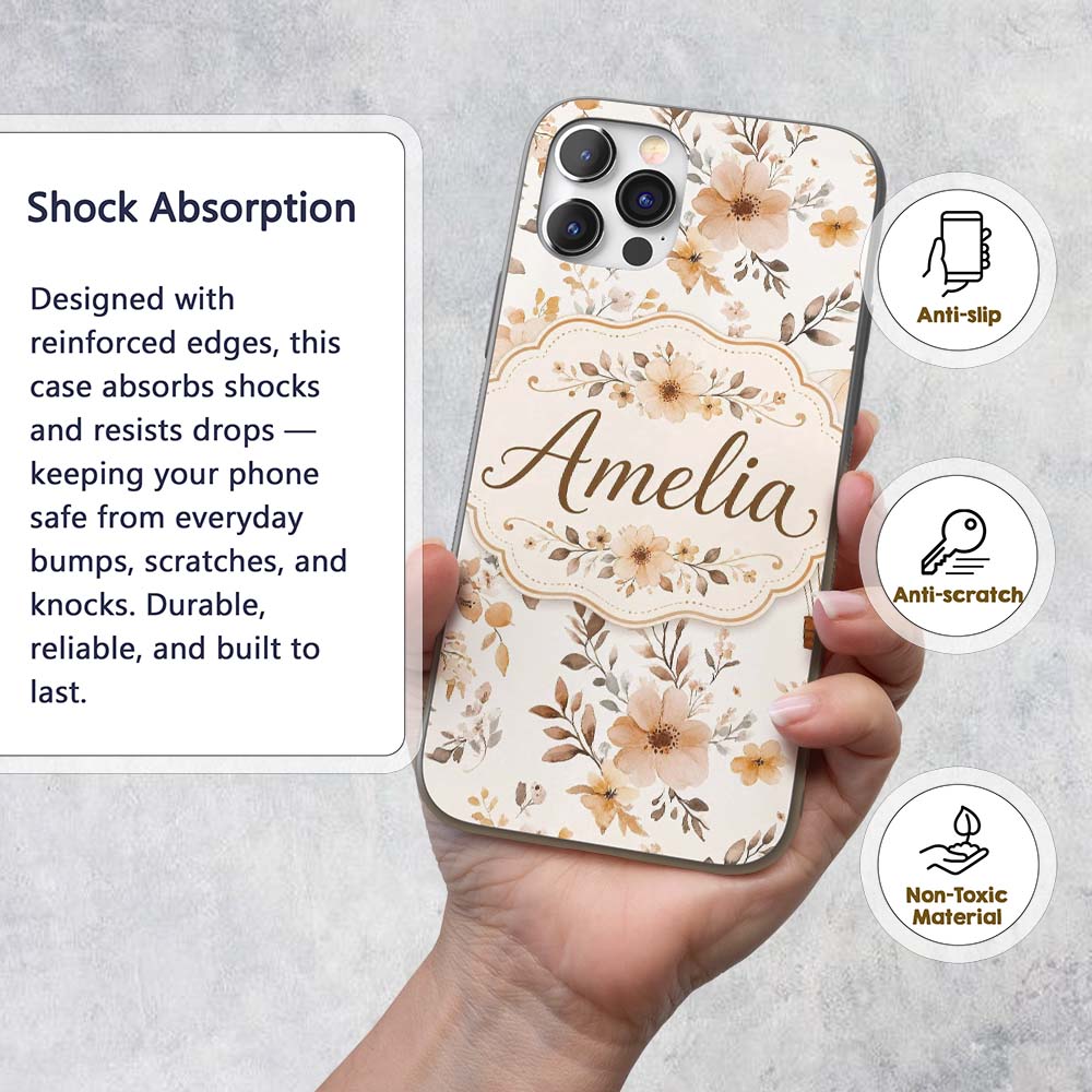 Vintage Floral Hot Air Balloon Seamless Pattern Custom Name Protective Phone Case Mobile Cover Durable Everyday Smartphone Shock Resistant