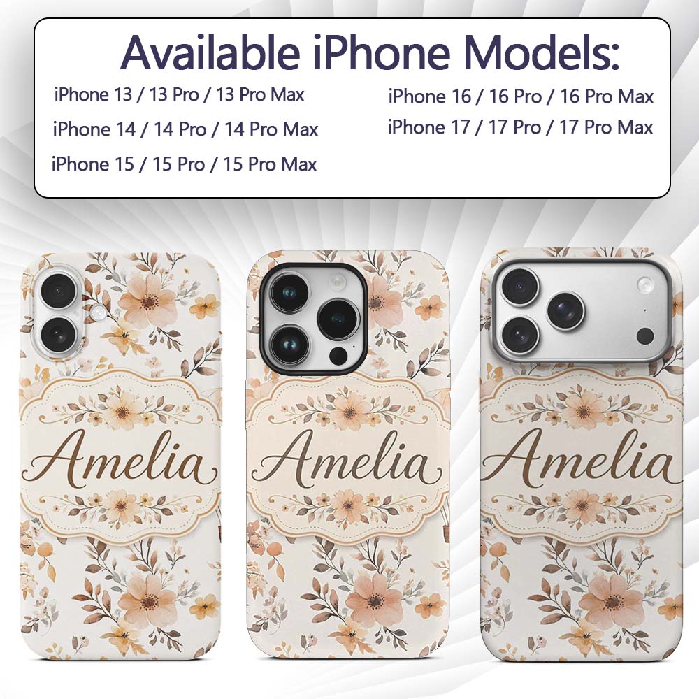Vintage Floral Hot Air Balloon Seamless Pattern Custom Name Protective Phone Case Mobile Cover Durable Everyday Smartphone Shock Resistant