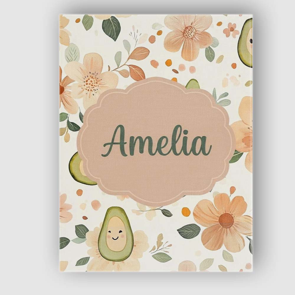 Personalised Name Cute Avocado Floral Custom Modern Room Accent Creative Decorator Style Canvas Wall Art Print Decor Picture Ready to Hang