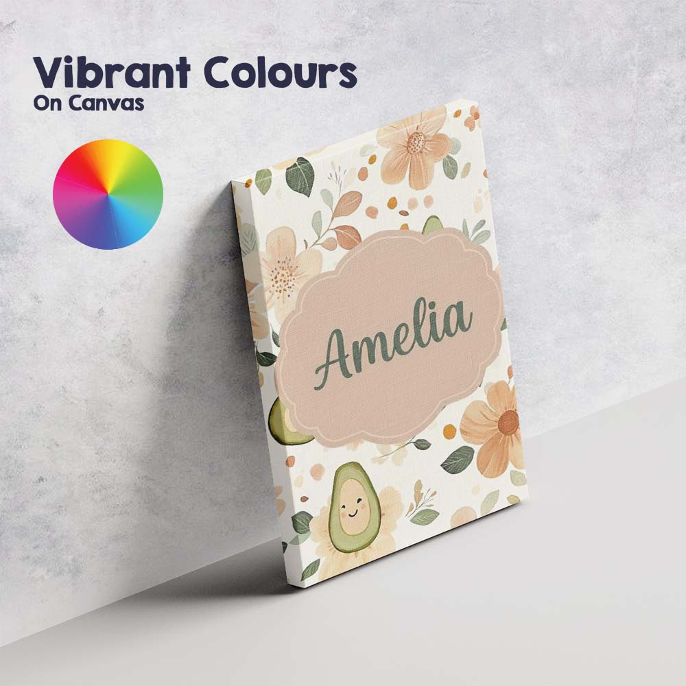 Personalised Name Cute Avocado Floral Custom Modern Room Accent Creative Decorator Style Canvas Wall Art Print Decor Picture Ready to Hang