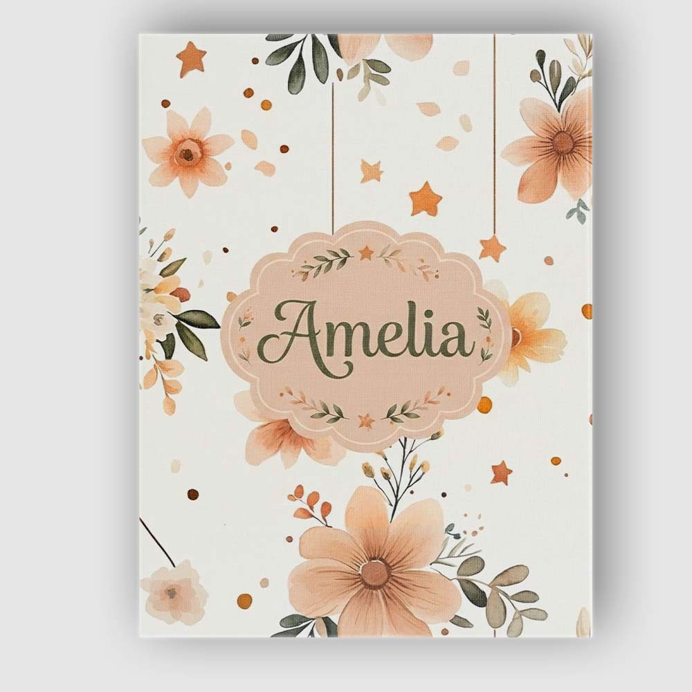 Personalised Name Boho Stars Floral Hanging Custom Bespoke Interior Contemporary Canvas Wall Art Print Decor Picture Ready to Hang