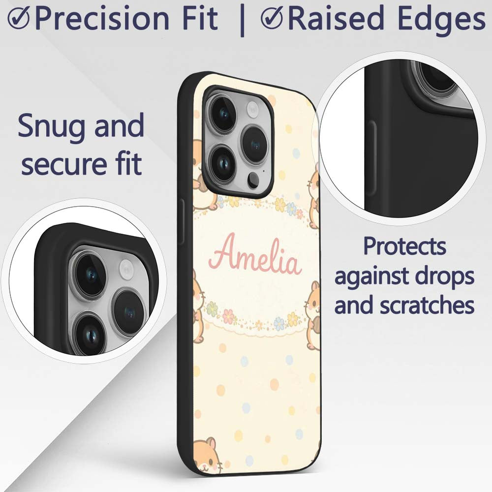 Cute Hamster Cartoon Animal Decorative Design Custom Name Protective Phone Case Mobile Cover Durable Everyday Smartphone Shock Resistant