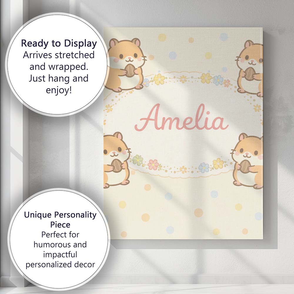 Personalised Name Cute Hamster Cartoon Animal Pattern Perfect Custom Home Unique Canvas Wall Art Print Decor Picture Ready to Hang