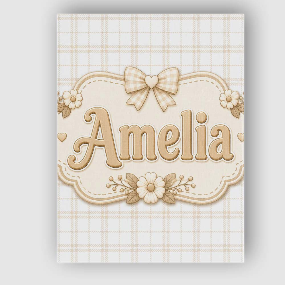 Personalised Name Beige Plaid Check Seamless Custom Bespoke Contemporary Display Canvas Wall Art Print Decor Picture Ready to Hang