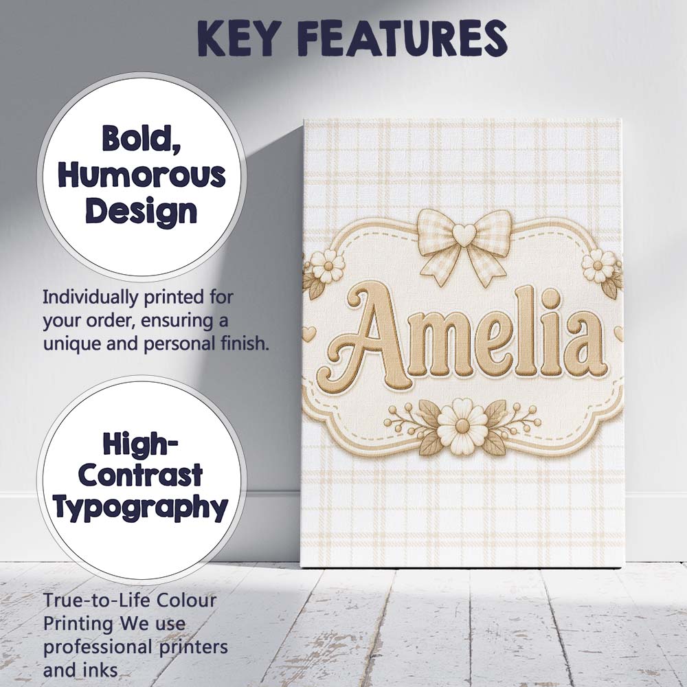 Personalised Name Beige Plaid Check Seamless Custom Bespoke Contemporary Display Canvas Wall Art Print Decor Picture Ready to Hang