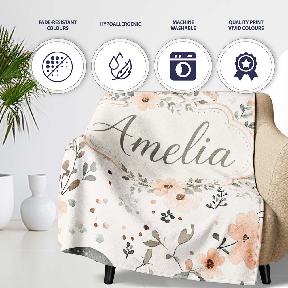 Cute Baby Whale Floral Soft Neutral Seamless Pattern Name Unique Personalised Custom Name Super Soft Fleece Blanket Bed Sofa Throw