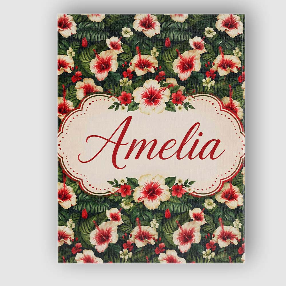 Personalised Name Tropical Hibiscus Cream Custom Unique Gift Idea Elegant Feature Canvas Wall Art Print Decor Picture Ready to Hang
