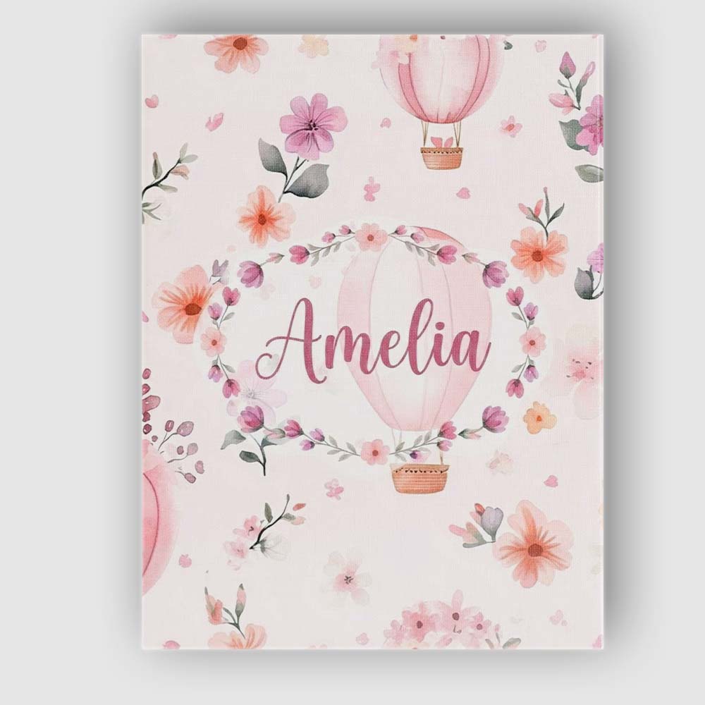 Personalised Name Soft Pink Floral Hot Air Custom Unique Gift Idea Elegant Feature Canvas Wall Art Print Decor Picture Ready to Hang