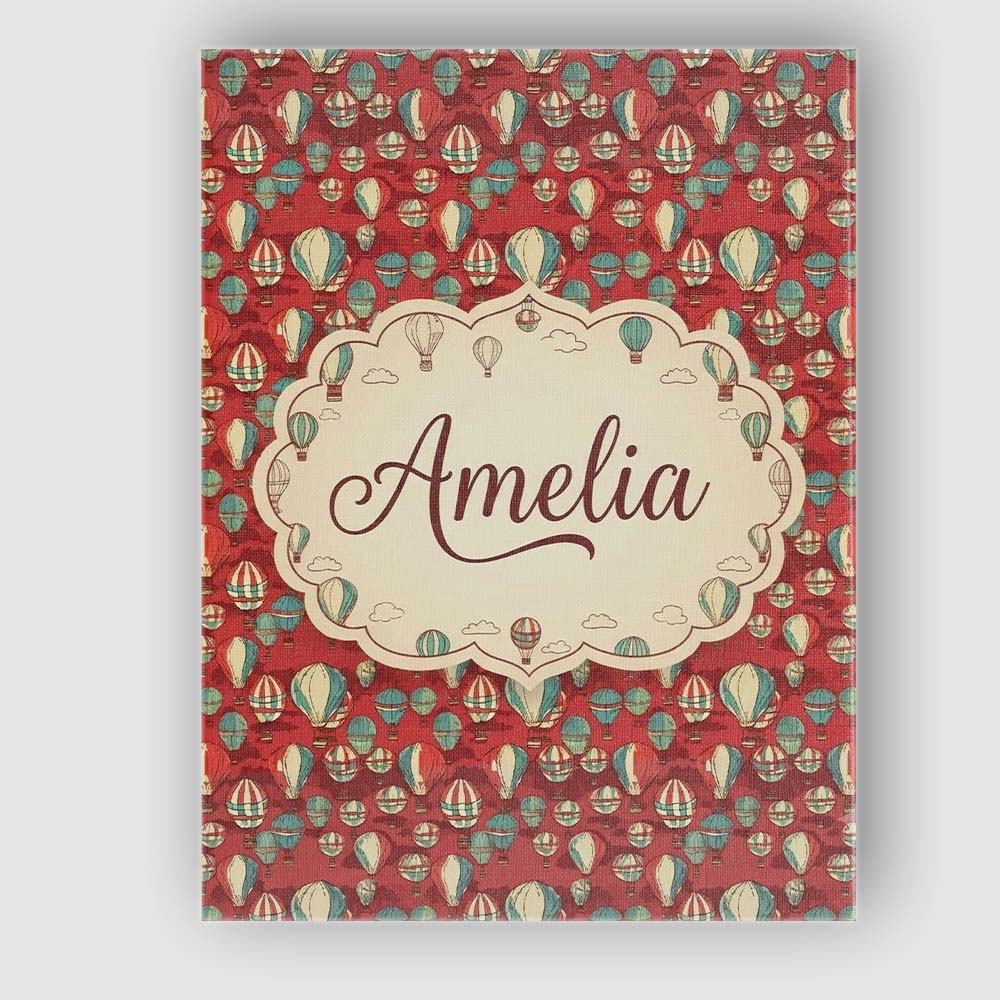 Personalised Name Retro Hot Air Balloon Red Custom Bespoke Interior Contemporary Canvas Wall Art Print Decor Picture Ready to Hang