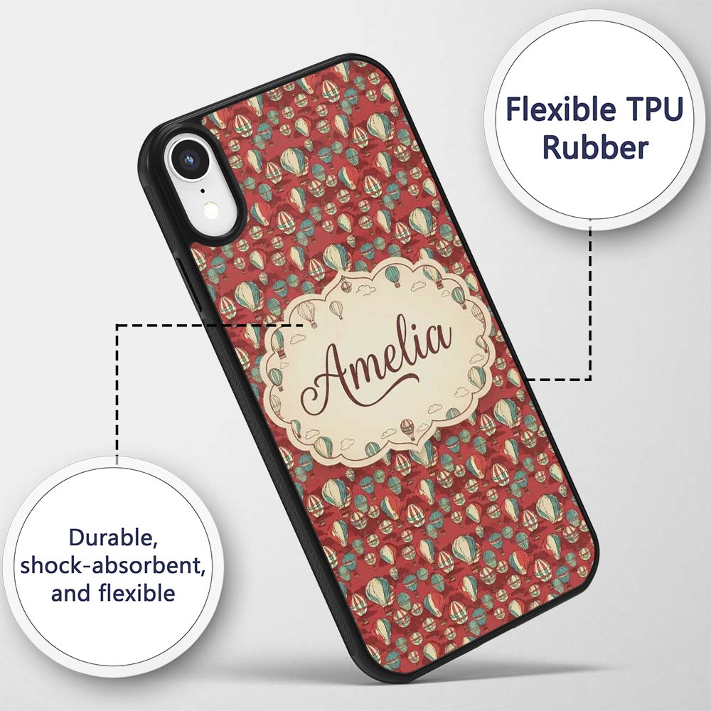 Retro Hot Air Balloon Red Sky Vintage Seamless Custom Name Protective Phone Case Mobile Cover Durable Everyday Smartphone Shock Resistant