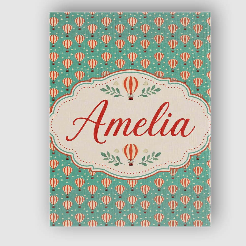 Personalised Name Cute Striped Hot Air Custom Modern Room Accent Elegant Feature Canvas Wall Art Print Decor Picture Ready to Hang