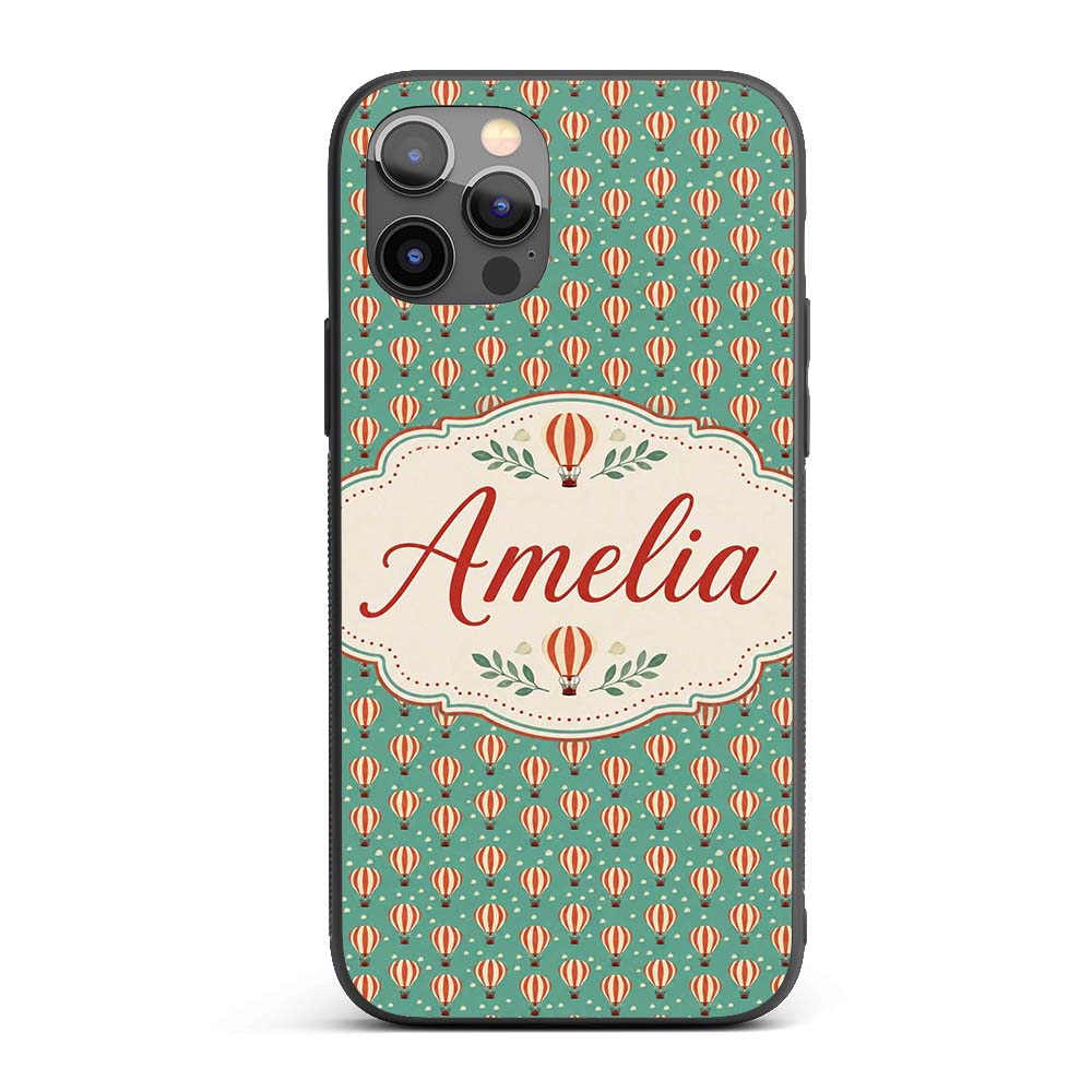Cute Striped Hot Air Balloon Blue Sky Seamless Custom Name Protective Phone Case Mobile Cover Durable Everyday Smartphone Shock Resistant