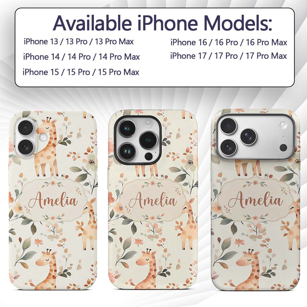 Cute Baby Giraffe Floral Nursery Seamless Pattern Custom Name Protective Phone Case Mobile Cover Durable Everyday Smartphone Shock Resistant