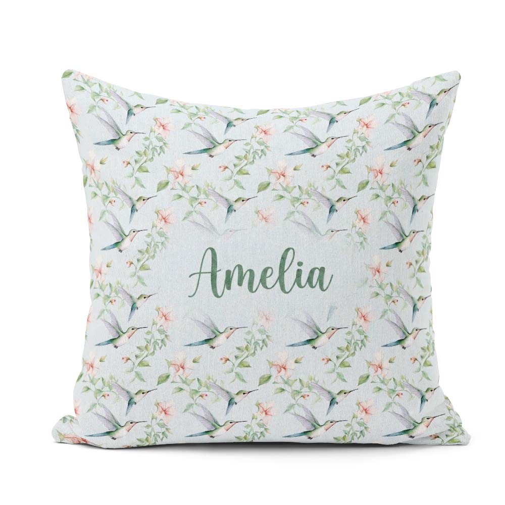 Custom Name Delicate Floral Soft Blue Seamless Pattern Name Cute Square Filled Cushion Throw Pillow Sofa Bed Home Decor Zip Washable UK Made
