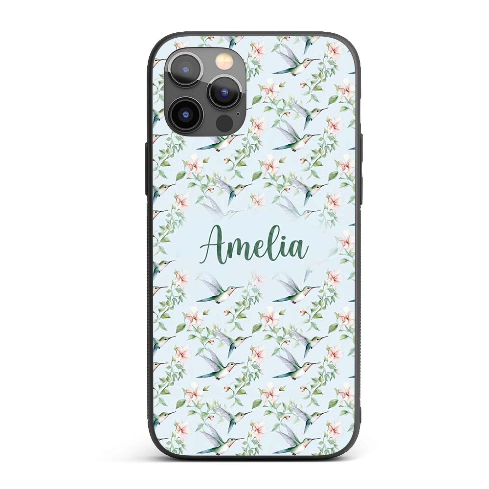 Delicate Hummingbird Floral Soft Blue Seamless Custom Name Protective Phone Case Mobile Cover Durable Everyday Smartphone Shock Resistant