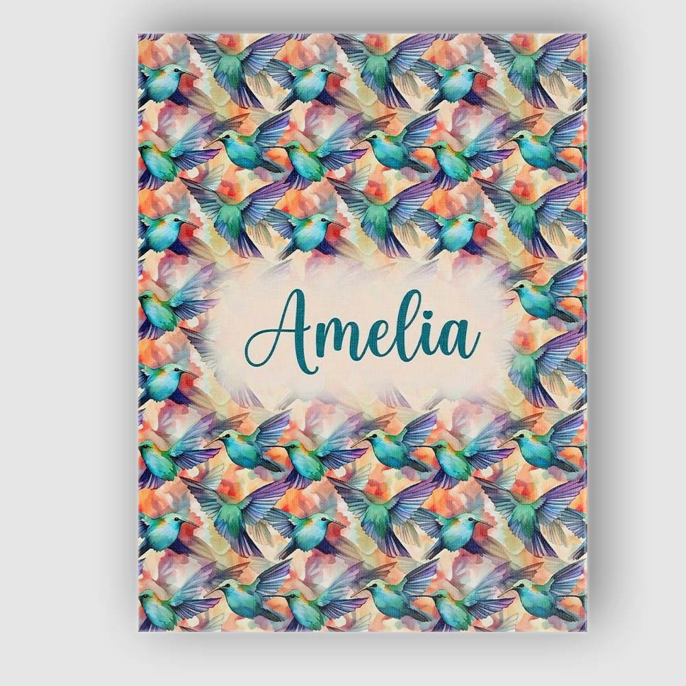 Personalised Name Colorful Hummingbird Custom Modern Room Accent Elegant Feature Canvas Wall Art Print Decor Picture Ready to Hang