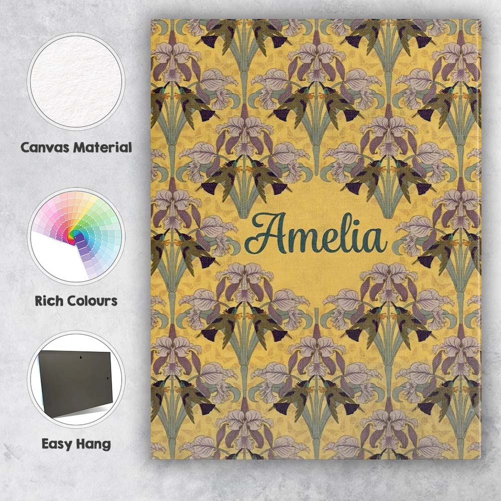 Personalised Name Nouveau Iris Floral Custom Unique Gift Idea Modern Room Accent Canvas Wall Art Print Decor Picture Ready to Hang