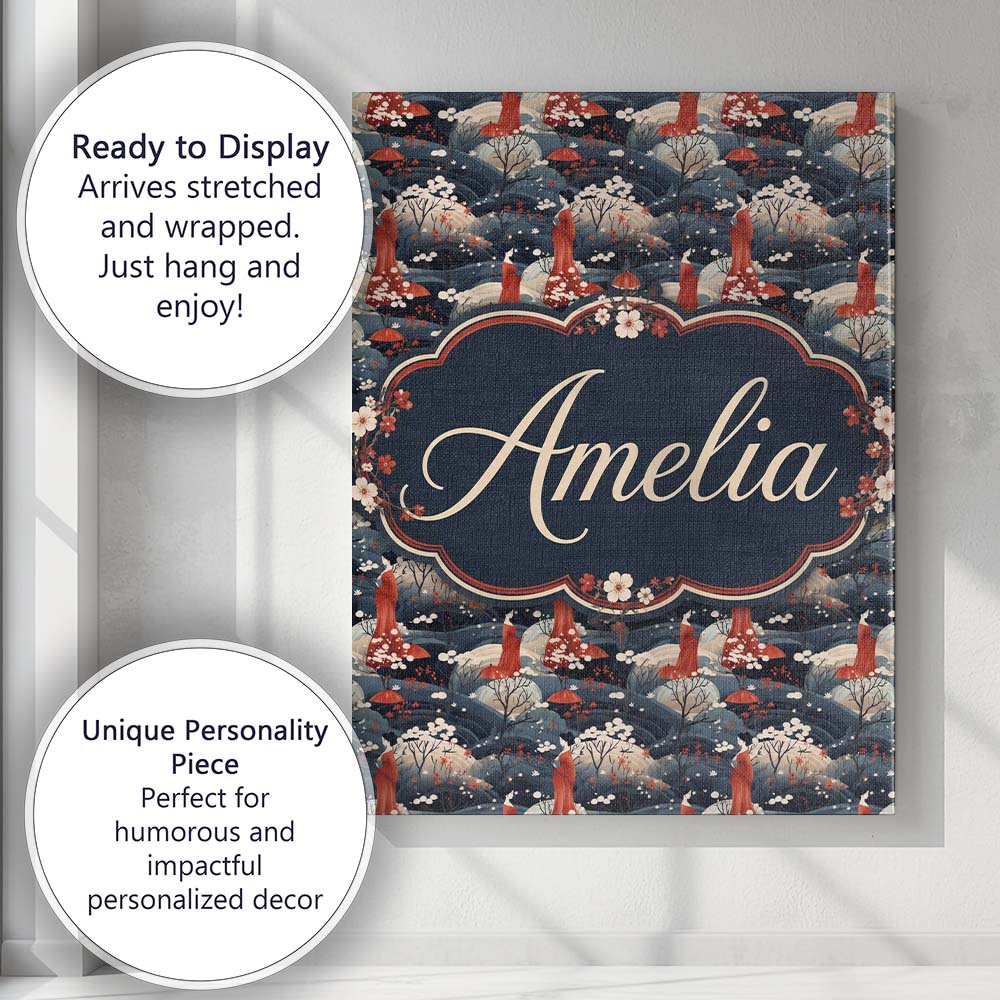 Personalised Name Japanese Geisha Red Custom Modern Room Accent Creative Decorator Style Canvas Wall Art Print Decor Picture Ready to Hang
