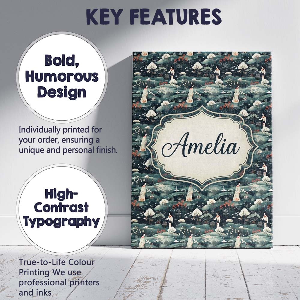 Personalised Name Traditional Asian Women Custom Unique Gift Idea Elegant Feature Canvas Wall Art Print Decor Picture Ready to Hang